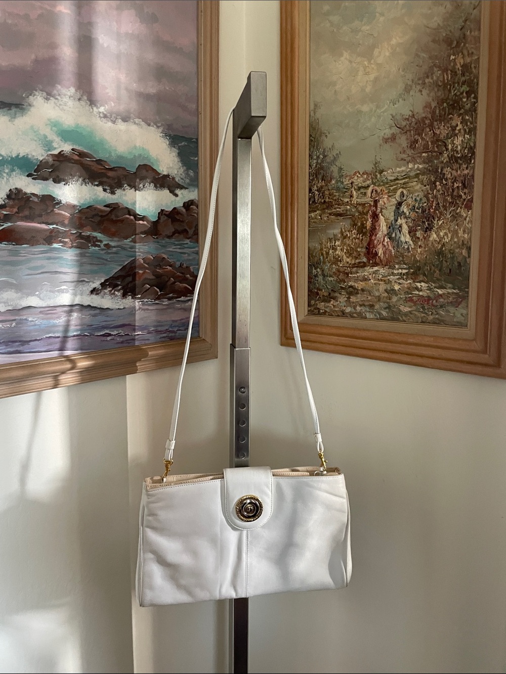 Vintage White Shoulder Bag with Gold Hardware